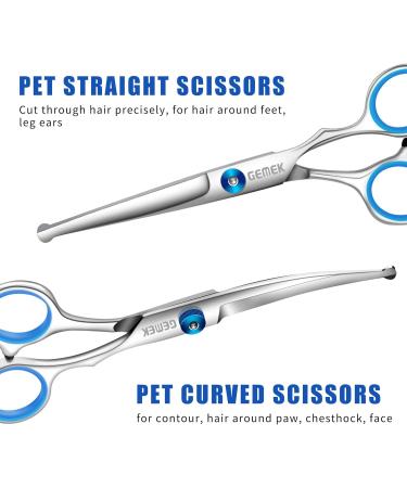 Gemek Professional Dog Care Scissors Set | Round Safety Tips Thinning Straight Curved Scissors & Comb for Dogs & Cats - Perfect for All Coat Lengths - Buy Online on GoSupps.com