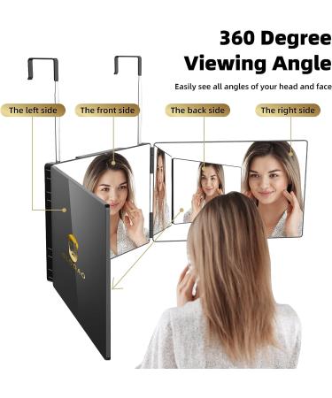 GLDDAO 3 Way Mirror for Self Hair Cutting - 360 Trifold Barber Mirrors for Hair Coloring, Braiding, DIY Haircuts - Perfect Gift for Men and Women - Black - Buy Online on GoSupps.com