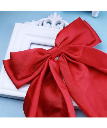 Inilbran Vintage Silk Bow Hair Clips Red Bowknot Long Silk Tail Bow Clip Large Hair Accessories for French Hair Bowknot Clip - Buy Online on GoSupps.com
