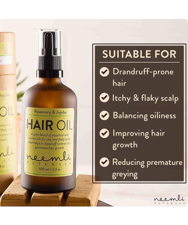Neemli Naturals Rosemary & Jojoba Hair Oil - Anti Dandruff Promotes Hair Growth 100% Natural Moisturizer for Skin Hair & Nails (100ml) - Buy Internationally - Buy Online on GoSupps.com