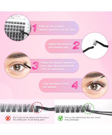 Glowing Win DIY Cluster Lashes Set - 144PCs Individual Eyelash Extensions with Bond Sea & Tweezers | 8-16mm Natural Fake Lashes - Buy Online on GoSupps.com