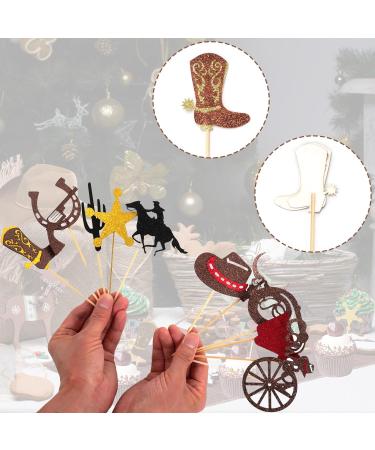 60PCS Cowboy Cupcake Toppers 10 Shape Glitter HorseShoe Cowboy Hats Boots Cupcake Picks Cake Decorations Supplies for Birthday Party Western Theme Baby Shower Boy 2 - Buy Online on GoSupps.com