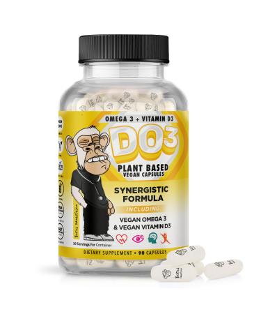 DO3 Vegan Omega 3 and Vitamin D3 Supplement - 90 Capsules - 2 Pack - Fish Oil Alternative- DHA & EPA Omega D3 Supplement - May Support Heart Brain and Joint Health - 2 in 1 Formula - Bored Nutrition