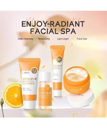 Vitamin C Travel Skincare Set | 4-Pack Face Routine Kit for Teenage Girls & Women | Cleanser Toner Face Cream Sunscreen SPF50 - Perfect Travel Essentials Gift Set - Buy Online on GoSupps.com