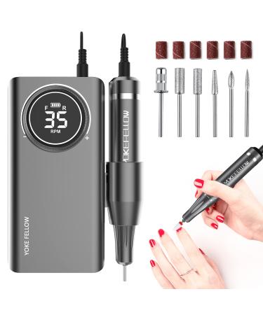 YOKE FELLOW Nail Drill Machine  Professional 35000 RPM Electric Portable Manicure Pedicure Drill Nail Machine for Acrylic Nails with 6 Bits Grey