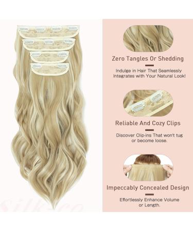 Curly Clip in Hair Extensions 22 Inch Ash Blonde Mix Bleach Blonde - 4PCS Synthetic Hair Pieces for Women - Buy Online on GoSupps.com