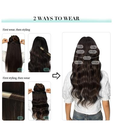 Doores 40cm Clip-In Real Hair Extensions - Dark Brown to Chestnut Brown & Dirty Blonde Highlights | 7 Pieces 120g Remy Human Hair - Buy Online on GoSupps.com