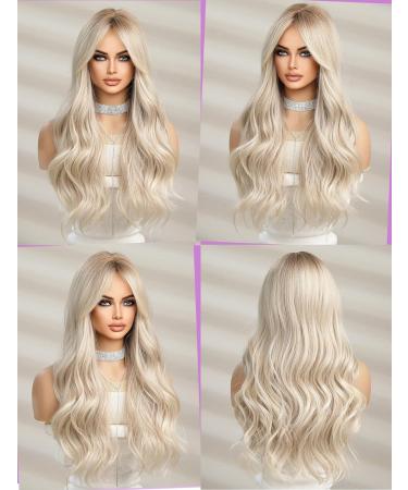 Wokestar Long White Blonde Wig for Women - Synthetic Hair with Curtain Fringe - Buy Online on GoSupps.com