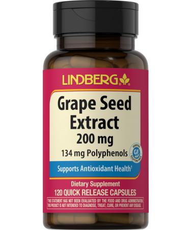 Lindberg Grape Seed Extract | 200mg | 120 Quick Release Capsules | 134mg Polyphenols | Non-GMO Gluten Free Supplement
