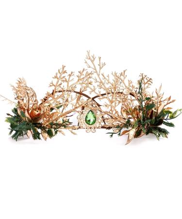 MOSTORY Handmade Woodland Crown for Men Wedding Elf Forest Crown Headband Medieval Gold Green Leaf Crown Headpiece for Prince Adult God Cosplay Costume Hair Accessory Mardi Gras Carnival