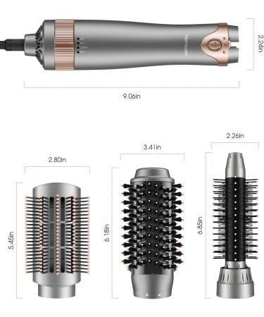 Interchangeable Hot Air Brush & Hair Dryer Brush - 3-in-1 Volumizer & Styler for Drying Combing & Straightening - Gray - Buy Online on GoSupps.com