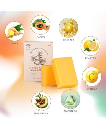 Sky Tree Lemon Turmeric Kojic Acid Soap for Hyperpigmentation - Dark Spot Treatment with Vitamin C Tea Tree Oil & Shea Butter - 2 Bars (3.5 oz each) for Face & Body - Buy Online on GoSupps.com