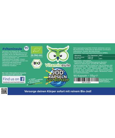Iodine Capsules - Organic Kelp - High-Dose 400 g - Vegan - Additive-Free - Quality from Germany - Laboratory Tested - Natural Iodine from Brown Algae - VitamineUle  - Buy Online on GoSupps.com