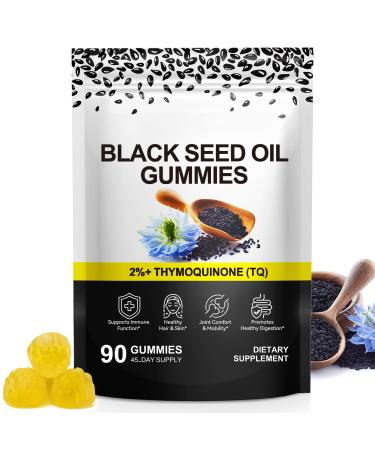 Black Seed Oil Gummies Hair Skin & Heart Support Pure Nigella Sativa Black Cumin Seed Oil Cold-Pressed- Thymoquinone-Rich 500mg Serving 45 Days Supply Vegan & Non-GMO