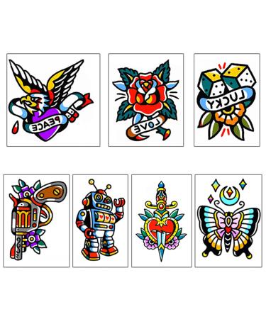 PUSNMI Custom Temporary Tattoos Kit for Men Women Traditional Fake Tattoos Sailor Jerry Temporary Tattoos Vintage Flower Eagle Butterfly Tattoos for Arm Hand Leg Wrist for Party Club