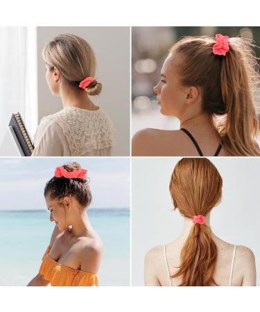 Buy Neon Hair Gum Scrunchies - 2-Piece Fluorescent Coral Silk Hair Ties for Women | Glitter Scrunchies & Scratch Ties - Buy Online on GoSupps.com