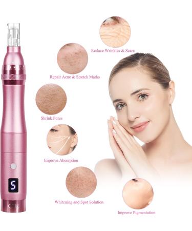 PELCAS 2 in 1 Microneedling Pen Derma Pen with 2 LED Colors & 6 Speeds Dermapen LCD Display with 24 Replacement Cartridges Rechargeable Cordless 0-2 mm Adjustable for Skin Care - Buy Online on GoSupps.com