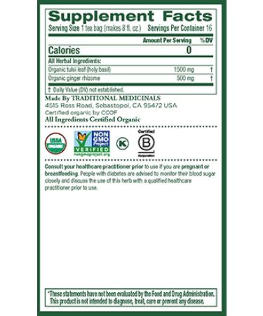 Traditional Medicinals - Organic Tulsi with Ginger Herbal Tea (Pack of 6) - Adaptogen That Helps Increase Energy and Stress Response - 96 Tea Bags Total Tea Tulsi with Ginger 16 Count (Pack of 6) - Buy Online on GoSupps.com
