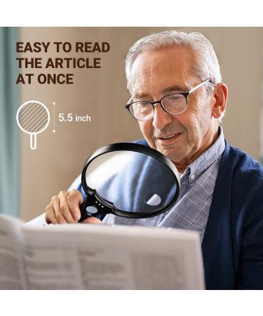 Ezona 5.5 Inch Magnifying Glass with Light - 3 Bright LED, 2X Lens, 4X 25X Zoom - Lightweight Handheld Magnifier for Reading - Buy Online on GoSupps.com