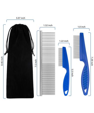BENSEAO Flea Comb for Cats & Dogs - Metal Teeth for Effective Grooming & Lice Removal - Durable & Easy to Use - Includes Storage Pouch - 3 Piece Set in Blue - Buy Online on GoSupps.com