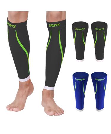 Calf Compression Sleeves Men Running Socks for Shin Support Relief Leg Varicose 2 Pairs 15-20mmHg Breathable Brace Medical Wrap (black+blue, XXL) black+blue XXL
