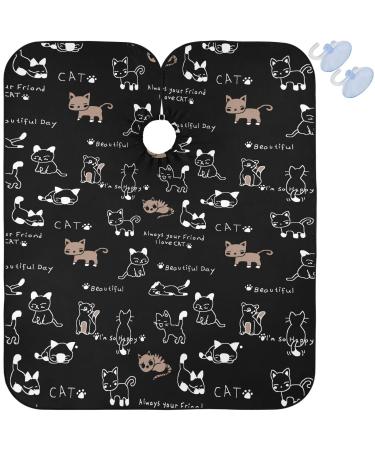 visesunny Barber Cape Funny Cat Footprint Cartoon Animal Polyester Hair Cutting Salon Cape Apron Anti-Static Haircut Water-Resistant Shaving Cloth Beard Shaving Bib Hairdressing Cape Multi20