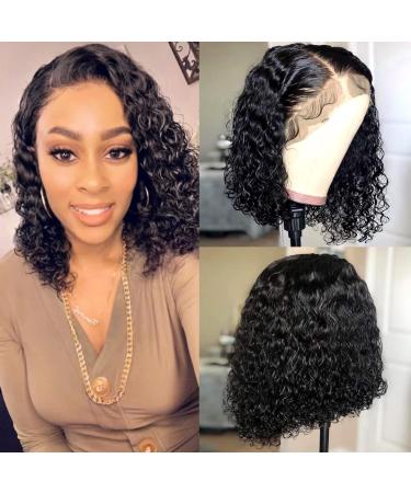 13x4 Short Curly Lace Front Wigs Human Hair 12 Inch Curly Bob Wig Virgin Human Hair Natural Color 150% Density Water Wave Frontal Wigs for Women 12 Inch Curly Bob Lace Wig