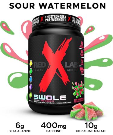 Red X Lab Swole Pre-Workout Powder Pumps & Strength Extreme Intensity Hyper Concentrate Citrulline Malate 2:1 Beta Alanine For Men & Women 72 Servings (Sour Watermelon 1.44kg) Sour Watermelon 1.44 kg - Buy Online on GoSupps.com