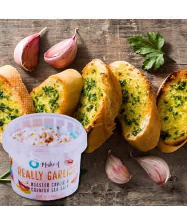 Garlic Salt Seasoning Bundle with Cornish Sea Salt Roasted Garlic Granules 4 x 55g 460ml Air Thight Storage Container x 1 & Vinyl Handwritten Seasoning Sticker x 1 - Buy Online on GoSupps.com