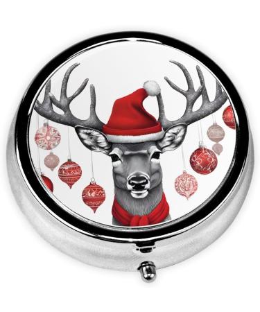 Buy Funny Christmas Moose Round Pill Box | 3 Compartment Portable Travel Medicine Organizer | Festive Pill Case for Vitamins & Tablets - Buy Online on GoSupps.com