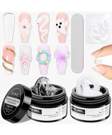 3D Nail Art Gel Clear and White Solid Builder Gel for Nails Non-Stick Hand Sculpture Hard Gel with Dual Form for Carving Patterns Decoration Nail Art Home Manicure DIY for Women Clear&White-14g