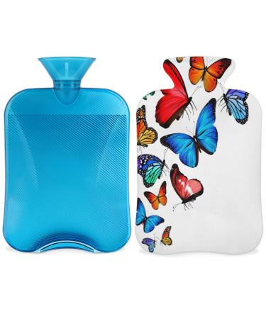 Butterflies hot bottle with a fluffy cover 2 l capacity hot water bottle with animal butterflies water bags for cozy nights relieves pain back neck and shoulders