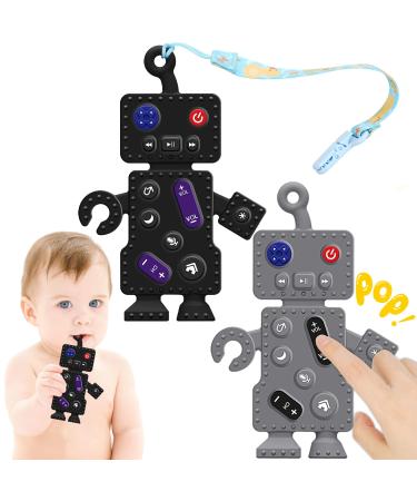 2-Pack Baby Teething Toys KAZOKU Teethers Toys for Babies 0-6 Months Robot Remote Controller Shape Soft Silicone Baby Teething Chew Toys Sensory Teether Toys for Toddler Infant 6-12 Months Black Gray