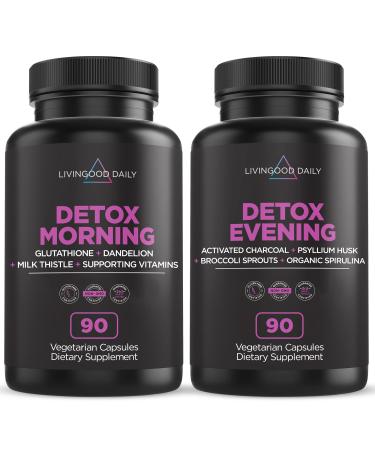 Livingood Daily Detox Pills - Full Body Detox Cleanse for Women & Men with Milk Thistle Glutathione Psyllium Husk - Kidney Skin Gut Lung Liver and Colon Cleanse & Repair 90 Capsules per Bottle