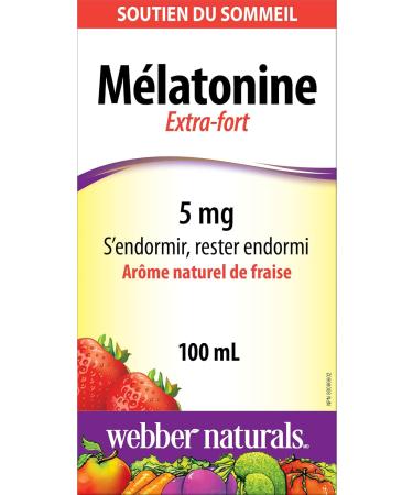 Webber Naturals Melatonin 5 mg Extra Strength Liquid 100 mL Strawberry Flavour For Sleep Support Vegan - Buy Online on GoSupps.com