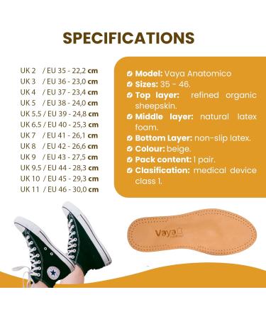 Vaya Anatomico Orthopedic Insoles with Activated Carbon for Flat Feet | Size 39 - Comfort & Support for Transverse & Longitudinal Arch - Buy Online on GoSupps.com