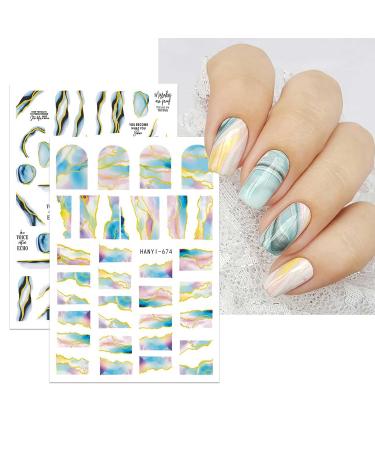 JMEOWIO Marble French Tip Nail Art Stickers - 10 Sheets | Self-Adhesive Decals for Colorful Marble Line Nail Designs - Buy Online on GoSupps.com