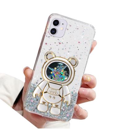 Rnrieyta Miago B r Astronaut Stand Shell Glitzer for iPhone 11 Cute girls thin crystal protective cover Treibsand bling transparent case bumper with astronaut holder kick stand transparent iPhone 11 transparent