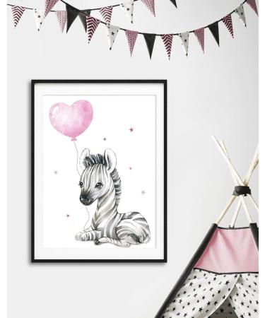 Safari Jungle Animal Poster for Girls' Baby Room Decor - Grey Pink Balloon Art Print - ArtPin P64 - Buy Online on GoSupps.com