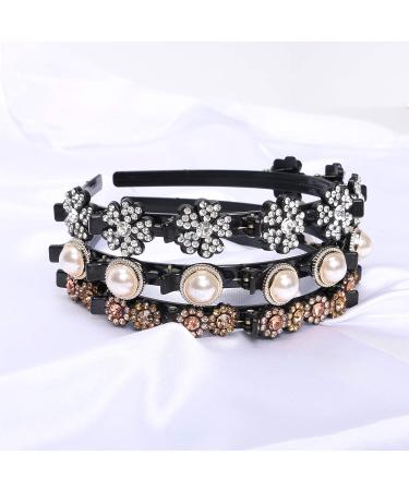 NAISIER 3-Piece Fashion Headband Set for Women and Girls - Double Bangs Hairstyle Hair Accessories with Twist Plait, Braided Design, and Clips - Flower/Pearl Embellishments Included - Buy Online on GoSupps.com