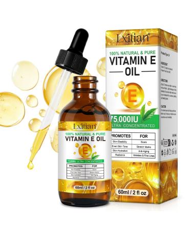 Huile De Vitamine E 75 000 UI - Huile De Vitamine E Biologique 100% Naturelle - Press E Froid 2 Fl Oz Hydrate Et Prot Ge - Pour Le Visage Le Corps Les Cicatrices Et Les Cut