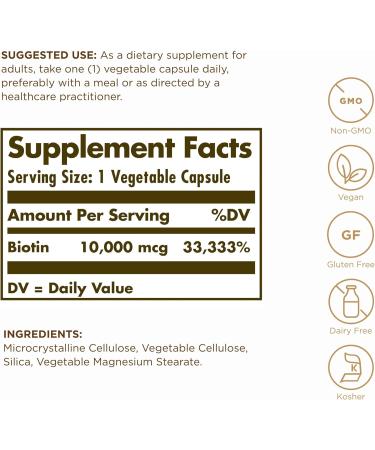Solgar Super High Potency Biotin 10,000 mcg - 240 Vegan Capsules for Healthy Skin, Nails & Hair - Buy Online on GoSupps.com