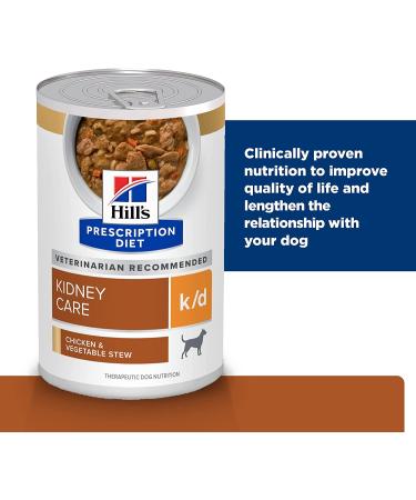 Hill's Prescription Diet k/d Kidney Care Wet Dog Food Chicken & Vegetable Stew 12.5oz - Pack of 12 - Buy Online on GoSupps.com