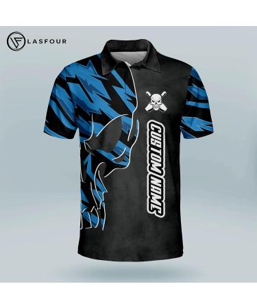 LASFOUR Custom Skull Bowling Team Polo Shirts - Personalized Short Sleeve Bowling Polo in Blue Skull Design - Buy Online on GoSupps.com