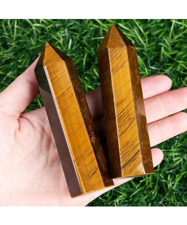 Xiannvxi 4 "Great crystals tower tiger eye gemstones stab crystal stones towers hexagonal dot rods natural meditation energy stone 9-10cm 1pc tiger eye 4 inches