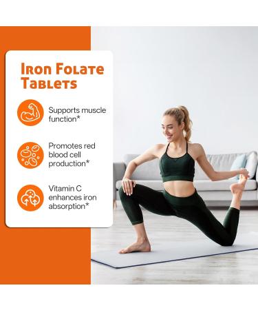 Iron and Folic Acid Supplements for Women & Men | Supports Healthy Levels & Red Blood Cell Production | Gentle Elemental Composition 400mcg Folic Acid | 60 Tablets - Buy Online on GoSupps.com