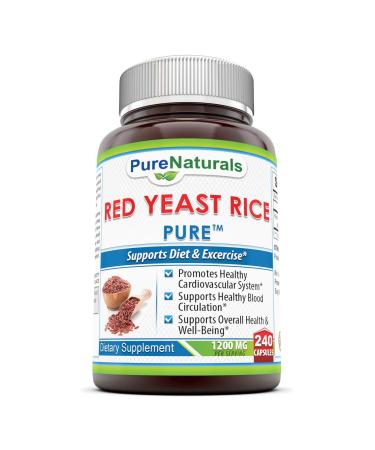 Pure Naturals Red Yeast Rice Dietary Supplement, 1200 Mgper Serving Capsules, 240Count, Promotes Healthy Cardiovascular System*, Supports Healthy Blood Circulation, Supports Overall Health* 240 Count (Pack of 1)