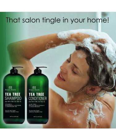 Botanic Hearth Tea Tree Shampoo and Conditioner Set - 100% Pure Tea Tree Oil - Soothes Itchy Scalp - Sulfate & Paraben Free - 16 fl oz each - Buy Online on GoSupps.com
