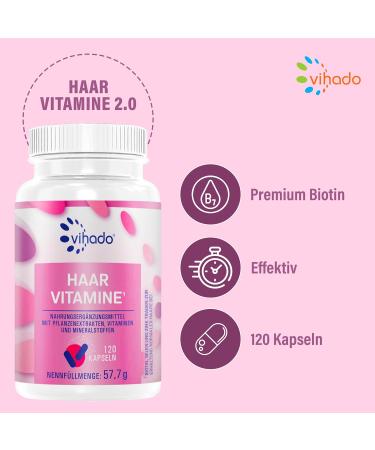 Vihado Hair Vitamins 2.0 | Premium Hair Growth & Scalp Support | 120 Capsules with Biotin & 14 Active Ingredients - Buy Online on GoSupps.com