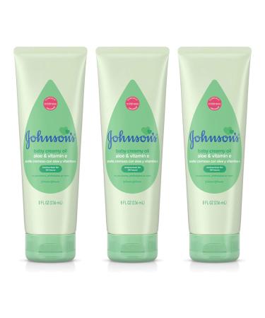 Johnson's Baby Creamy Oil with Aloe & Vitamin E, Moisturizing Baby Body Lotion for Delicate Skin, Hypoallergenic and Free of Parabens, Phthalates, and Dyes, 8 Fl Oz, Pack of 3 - Buy Online on GoSupps.com